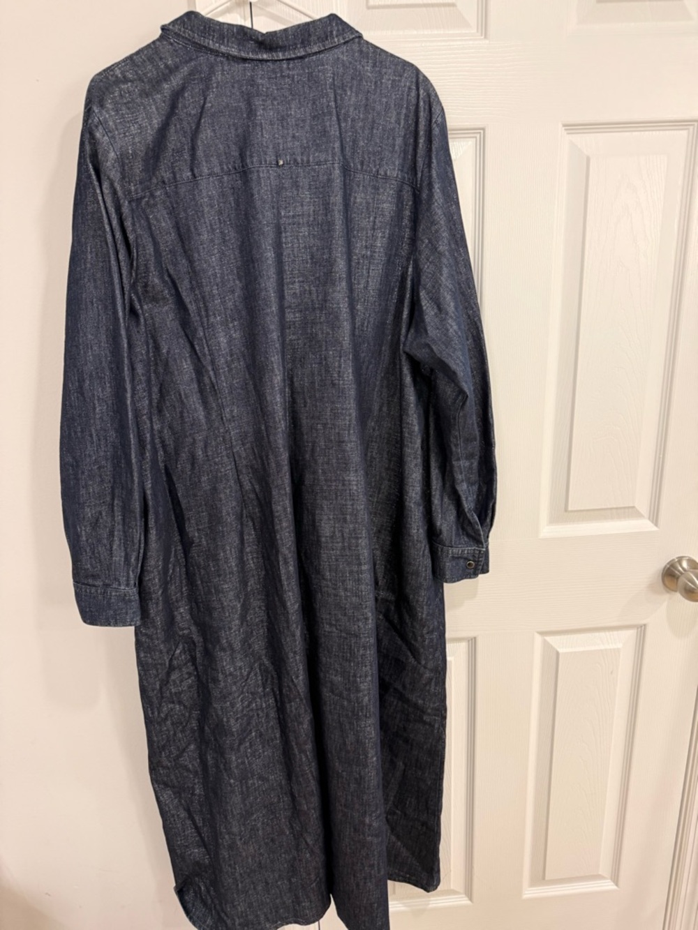 Marina Rinaldi Dalmata Dark Navy Long Sleeve Maxi Shirt Dress with Waist Tie - Picture 9 of 11